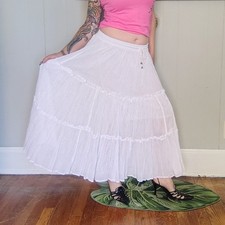 Vintage Y2K White Tiered Maxi Skirt India Boho Fairy Womens Medium Long Skirt