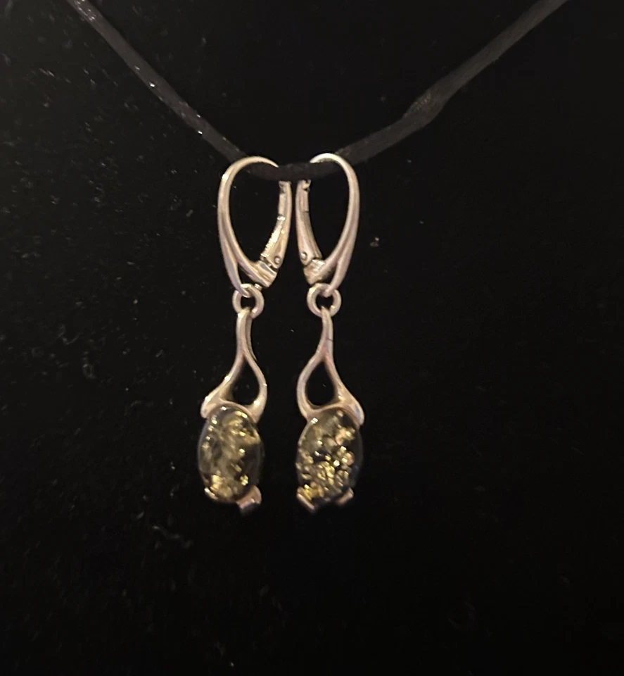 Pendientes ámbar dominicano de plata de ley Foto 3 de 4