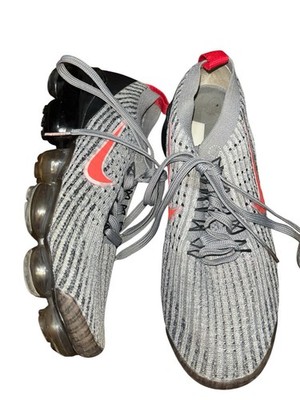 Nike Air Vapormax Flyknit 3 Particle Grey Red Black Womens Size 5y Athletic Shoe