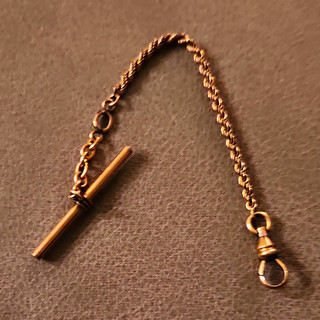 Gold Tone Watch Chain / Fob with T Bar Bar and Swivel Clip Clasp