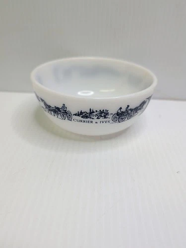 Glasbake Currier & Ives Cereal Bowl  Milk Glass Horse And Buggy Vtg.