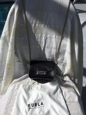  SALE Authentic Black Leather Furla Small Bag With Gold Hardware Furla Dust Bag