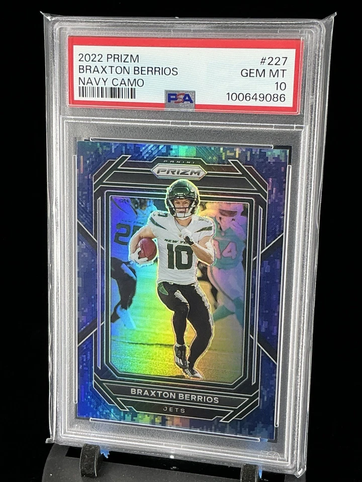 2022 Panini Prizm Braxton Berrios Navy Camo Prizm /25 #227 New York Jets PSA 10 - Image 3 of 4