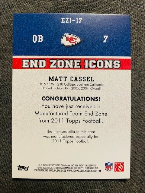 2011 Topps #EZI-17 Matt Cassel End Zone Icons Patch Relic Card - Image 2 of 2
