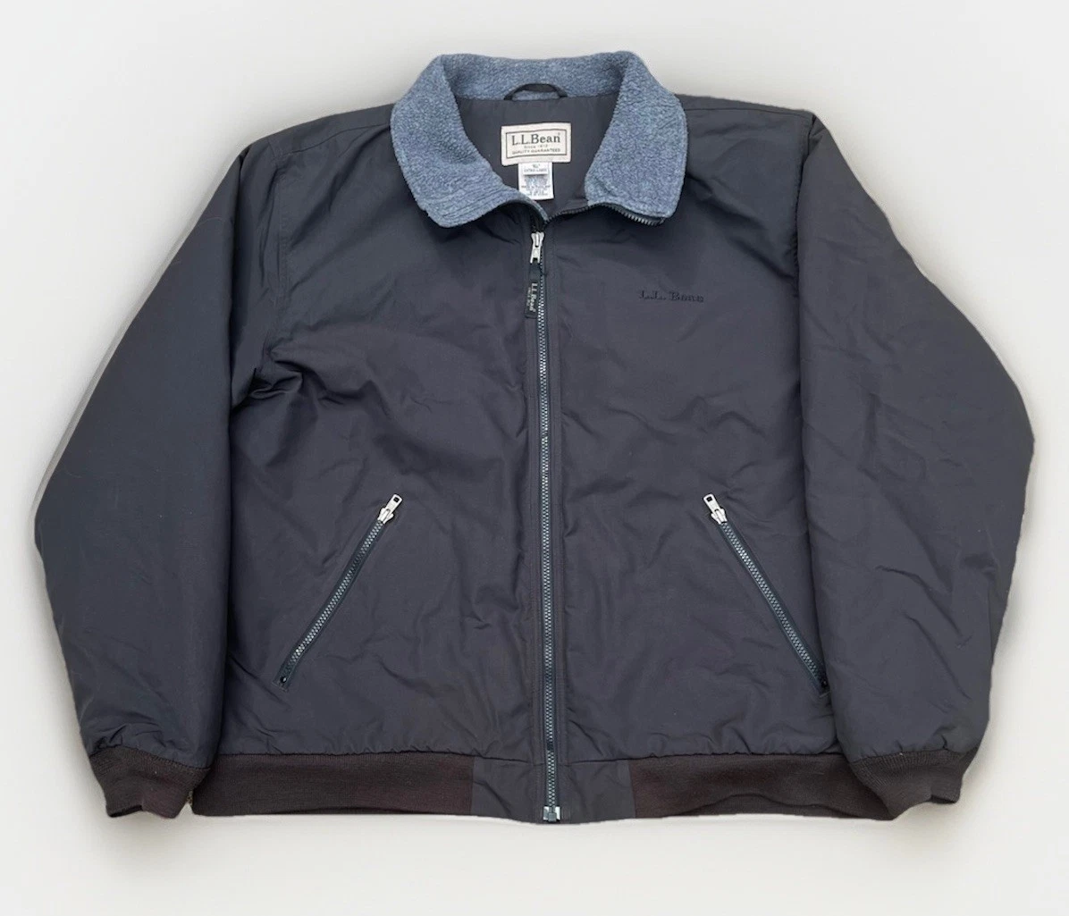 Vtg LL Bean XL Hunter Black Full Zip Fleece Lined Insulated Bomber Style Jacket
