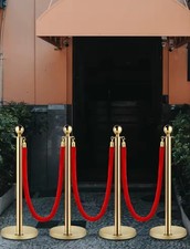 38Inch Gold Stanchion Posts Queue Red Velvet Rope Barriers with Stable Base