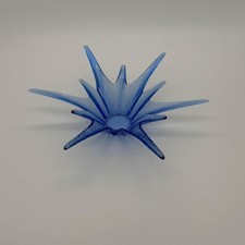 Vintage Blue Art Glass Starburst Sunburst Bowl Mid Century Modern Decor 8.5"