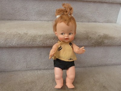 VINTAGE IDEAL Flintstones Pebbles Doll WITH BONE Hard Body 11.5''