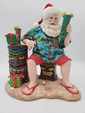 Kurt S Adler Fabriche' Tiki Beach Santa Hawaiian Flip Flops