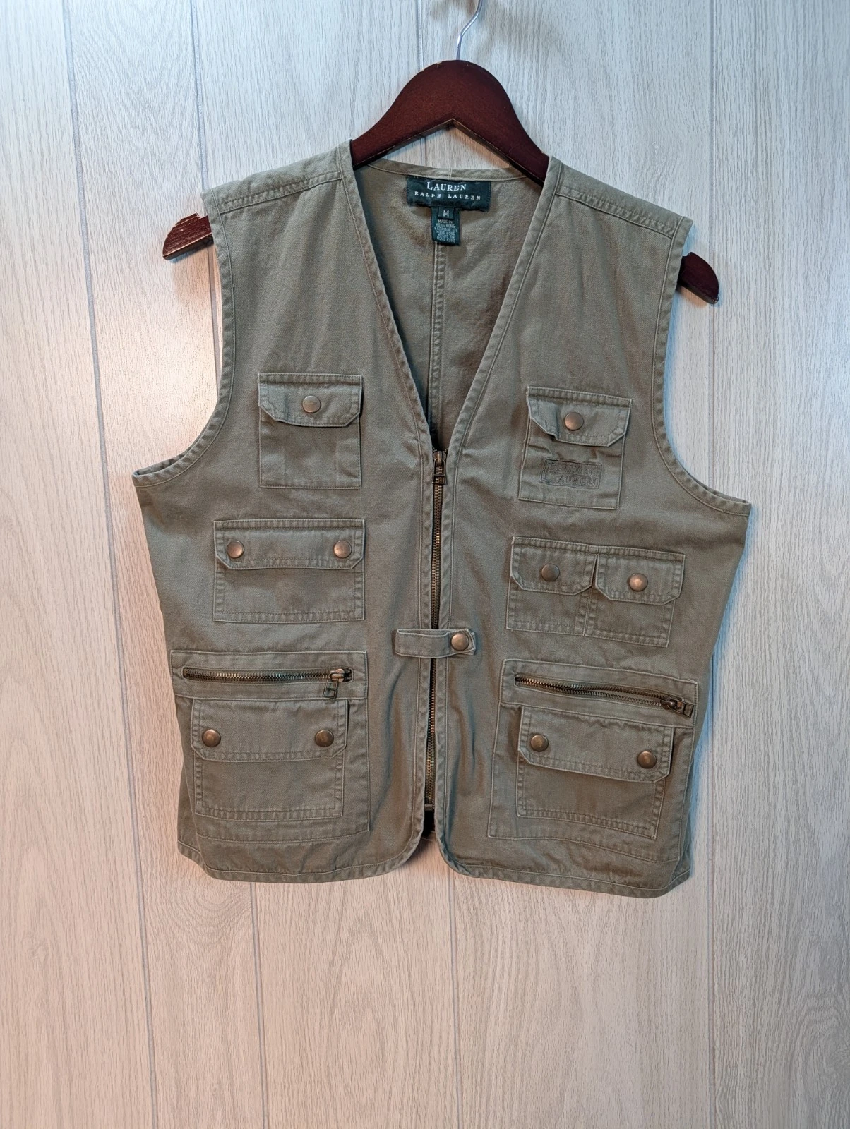 Polo Ralph Lauren Utility Cotton Fishing Vest Faded Olive Green Size Medium