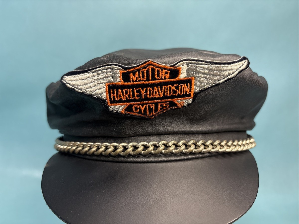 【値下げ】Harley-Davidson レザーキャップ アンティーク アメカジ Vintage Harley Davidson Captains Hat w/ Chain - Leather Cap | eBay
