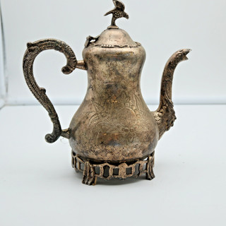 Außergewöhnliche Kaffeekanne Adlerfigur wohl Messing versilbert 21cm = 998g