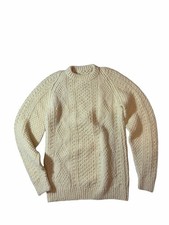 Handmade Irish Fisherman Wool Sweater Cream Cable Knit Cottagecore