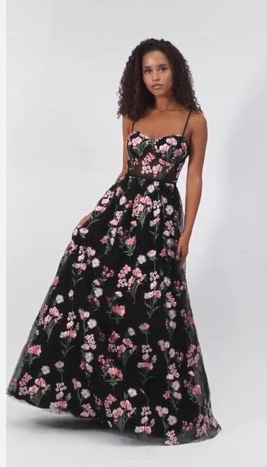 City Studio Macy’s Black Tulle Floral Embroidered Gown Sheer Bodice NWT SZ 0