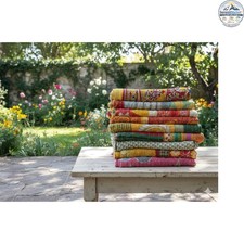 Indian Vintage Kantha Quilt Throw Blanket Reversible Cotton 84X54 Inches