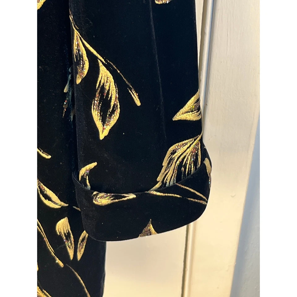VTG Another Thyme Cardigan Jacket 4X Black Velvet Gold Glitter Leaves Whimsigoth - Image 3 of 4