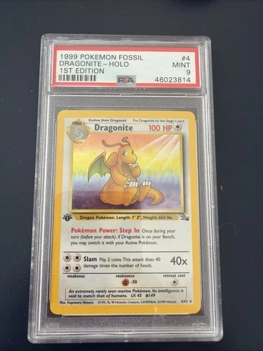 1999 Pokémon Fossil Dragonite Holo 1st Edition PSA 9 Mint