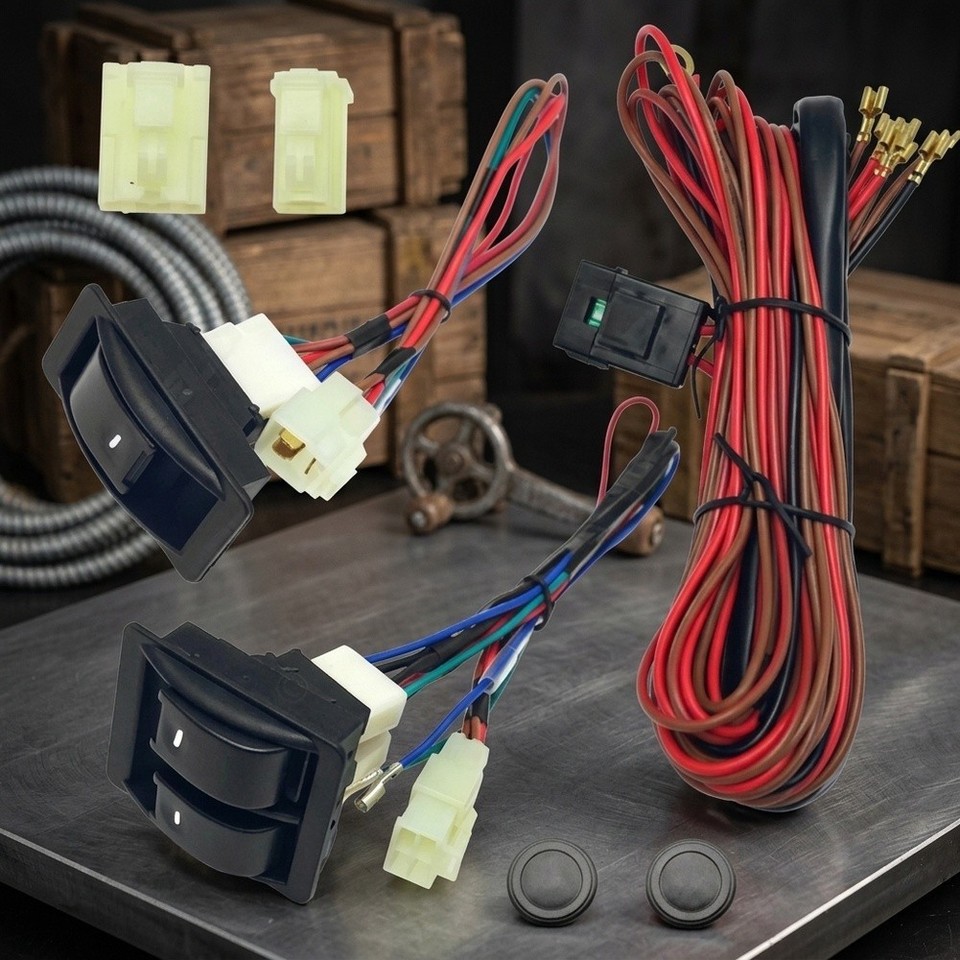 Power Window Switch Kit 12V 24V for For two Door Cars Includes Harness ...