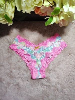 Victoria's Secret Sexy Little Things Cheeky Bright Logo Lace Insert Rare Medium 