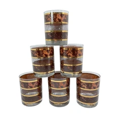 Set of 6 Georges Briard Tortoise Gold Double Old Fashion Glasses 14 oz 4 1/4"