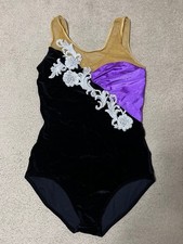 Chacott Twirling Leotard L Black Velvet Purple Embroidery Dance Costume