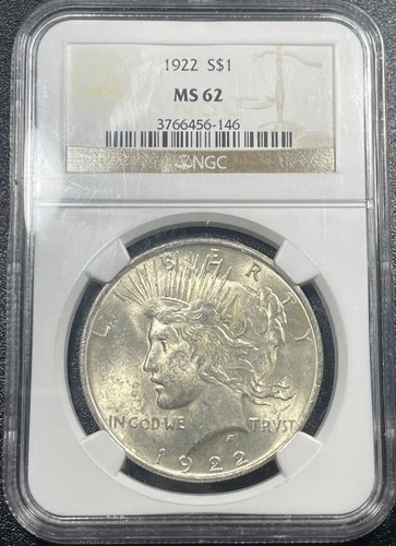 1922-P Peace Silver Dollar $1 NGC MS62 Uncirculated