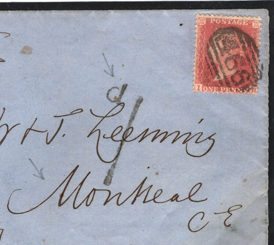 GB Cubierta MARÍTIMA Transatlántica 1d Roja CUNARD Impresa Materia Canadá 1862 C37e Foto 4 de 4