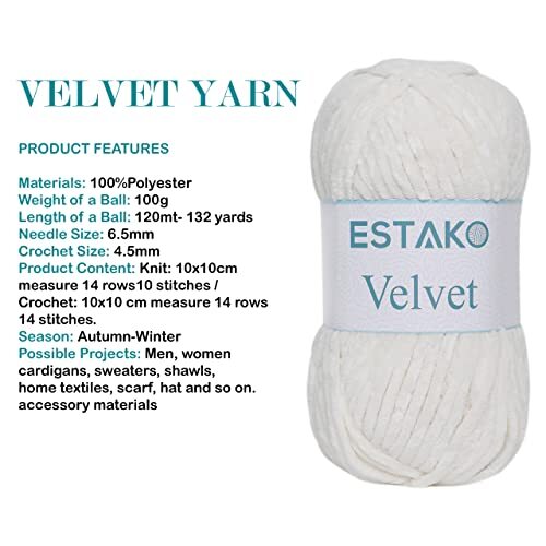 Velvet Chenille Blanket amigurumi Yarn for Crocheting and 1 Skein 1150 - Cream - Picture 2 of 7