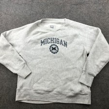 Michigan Wolverine Sweatshirt Womens XL Gray Spell Out Pullover Fleece