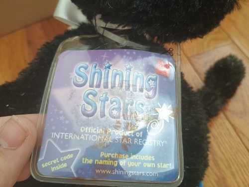 russ berrie Shining Stars Black Cat Plush Stuffed Kitty Green Eyes With Tags - Picture 3 of 3