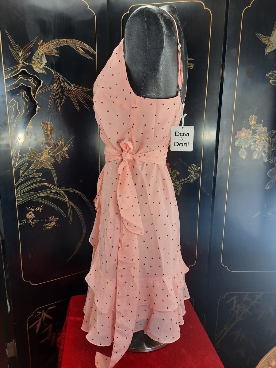 New Womens Summer Dress Polka Dot Pink Wrap Ruffle NWT Blush MED OR SM
