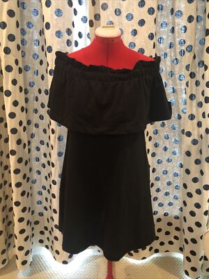 H & M ruffle off shoulder dress with pockets size 2 black | eBay