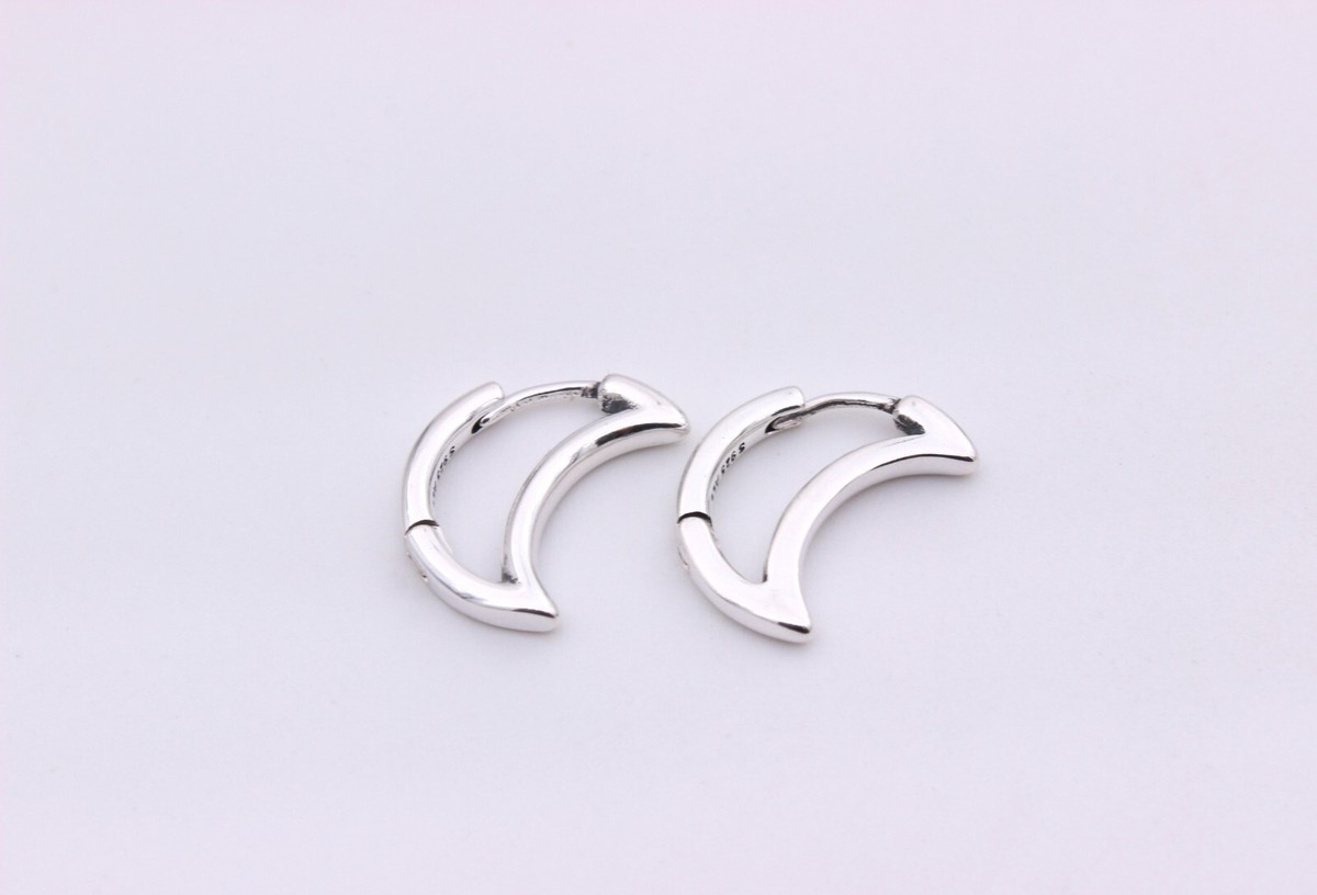 New Authentic PANDORA Moon Hoop Silver Earrings #292989C00 w