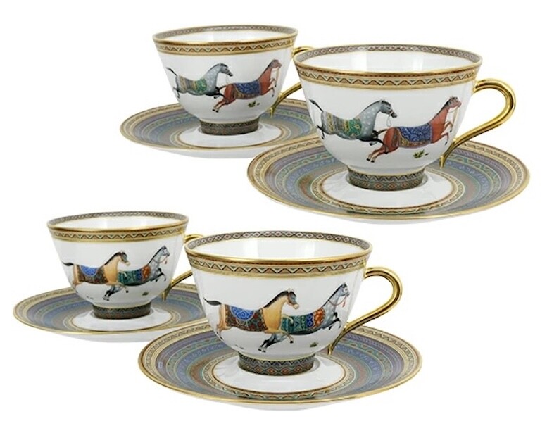 Hermes Cheval d'Orient Tea Cup Saucer Tableware 4 set Coffee Auth