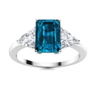 Radiant Cut London Blue Topaz & Trillion CZ 925 Sterling Silver Trilogy Ring