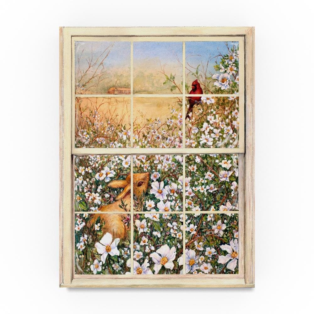Bunny And Berries Through The Window by Sher Sester, 18x24-Inch Canvas Wall Art