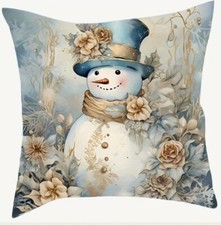 Vintage Snowman Glamour Christmas Throw Pillow Cover Winter Holiday Home Decor