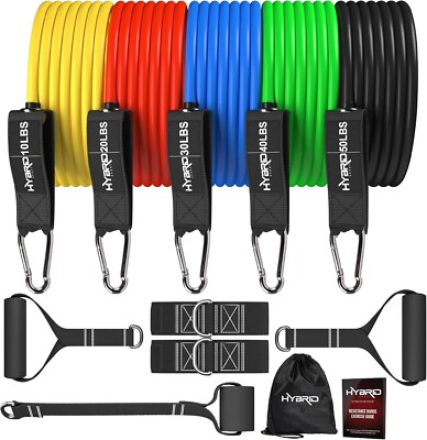 Hybrid Widerstandsbänder Set Herren Damen, HEAVY DUTY 12 Stück Training Zuhause, Fitnessstudio, Physio