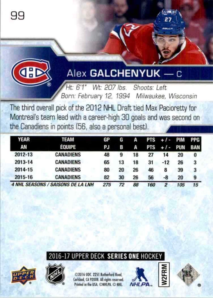 2016-17 Upper Deck Alex Galchenyuk #99 - Image 2 of 2