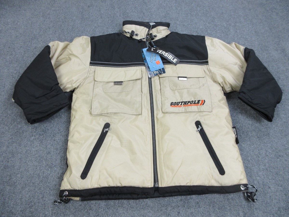 VINTAGE Southpole Jacket Mens Large Beige Reversible Y2K Puffer