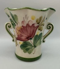 Vintage FTD Italian Hand Painted In Italy Floral Vase 5 In Tall 3 In Base