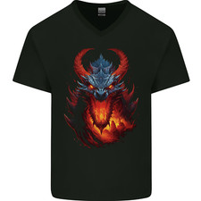 T-Shirt Fantasy Fire Dragon 2 Herren V-Ausschnitt Baumwolle