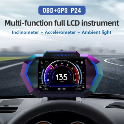 Auto Digital OBD GPS HUD Tachometer Head Up Display Manometer LCD RPM Temp Alarm