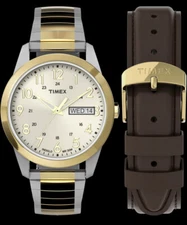Timex Men's South Street 36MM Watch Indiglo Day-Date Set Of 2 Expansion/ Leather