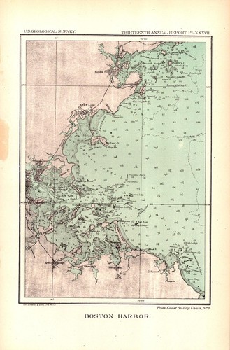 BOSTON HARBOR, MASSACHUSETTS Antique geology nautical map 1893 - 第 1/1 張圖片