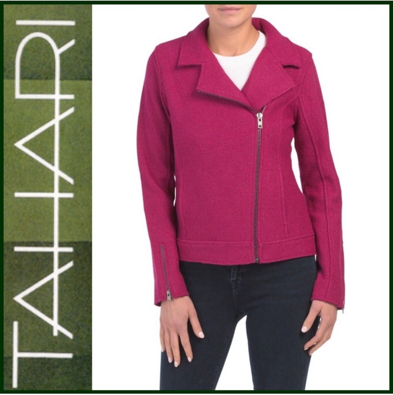 NWT, TAHARI Fuchsia Wool Blend Moto Jacket, Size Small, Brand New With Tags!