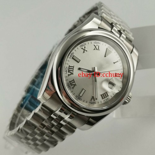 Reloj de pulsera automático pulido 39 mm esfera de plata estéril romana vidrio zafiro - Imagen 2 de 7