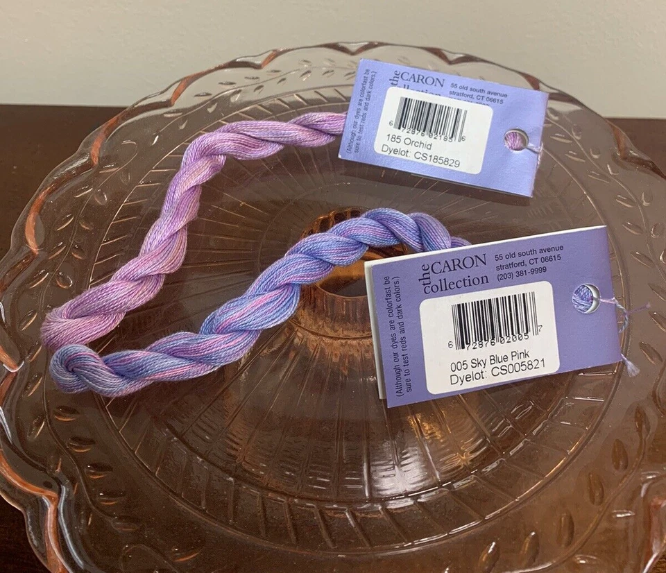 Lote de 2 hilos de algodón teñidos a mano flores silvestres de caronte rosa púrpura orquídea azul cielo Foto 4 de 4