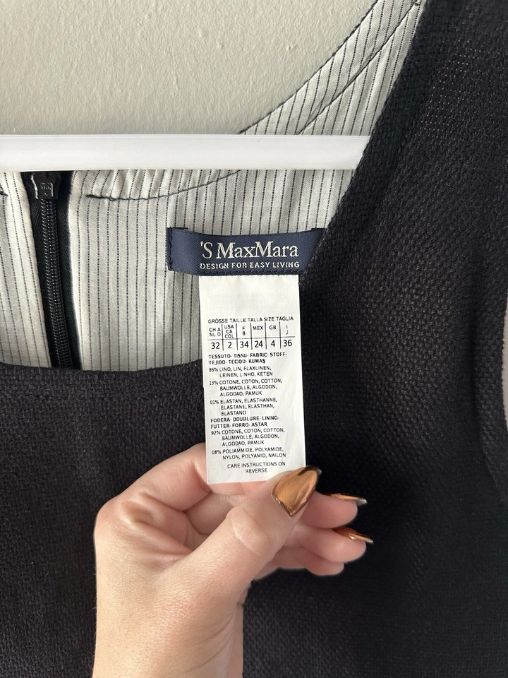 Платье-футляр S Max Mara льняное с глубоким круглым вырезом черное размер 2 - Изображение 4 из 4