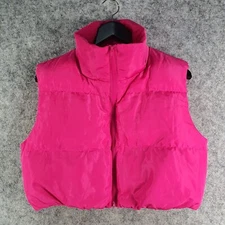 Shein Jacket Womens Medium Pink Vest Puffer Padded Cropped Zip NEW 9622